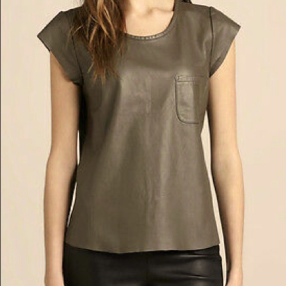 LAST CALL! MAKE OFFER! 
Joie Rancher Leather Pocket Tee in Mink Taupe, M